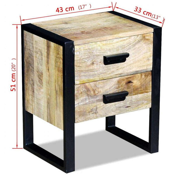 vidaXL Side Table with 2 Drawers Mango Wood 43x33x51 cm