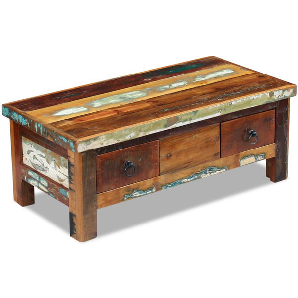 vidaXL Coffee Table with Drawers Solid Reclaimed Wood 90x45x35 cm