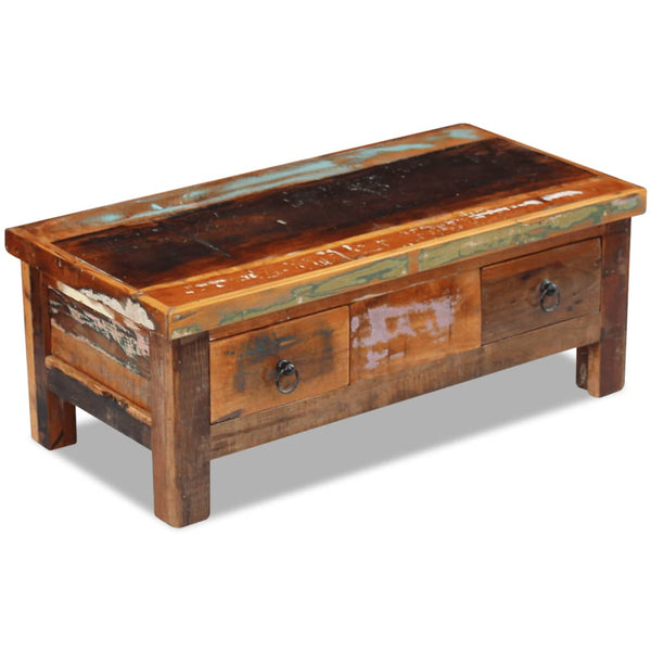 vidaXL Coffee Table with Drawers Solid Reclaimed Wood 90x45x35 cm