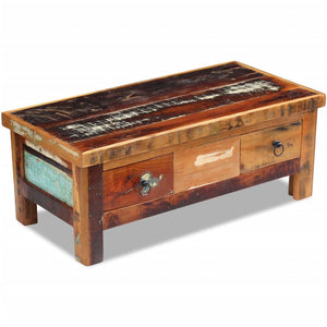 vidaXL Coffee Table with Drawers Solid Reclaimed Wood 90x45x35 cm
