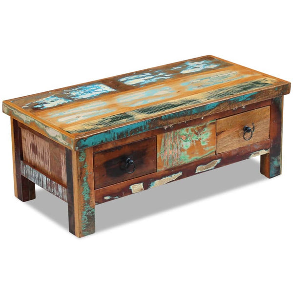 vidaXL Coffee Table with Drawers Solid Reclaimed Wood 90x45x35 cm