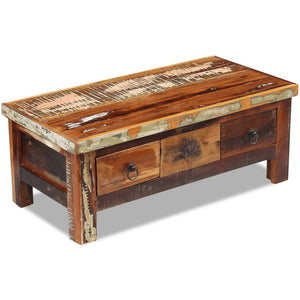 vidaXL Coffee Table with Drawers Solid Reclaimed Wood 90x45x35 cm