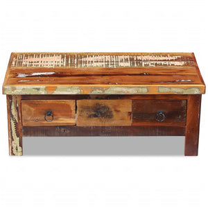 vidaXL Coffee Table with Drawers Solid Reclaimed Wood 90x45x35 cm