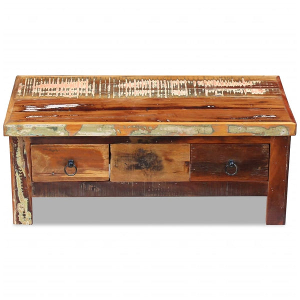 vidaXL Coffee Table with Drawers Solid Reclaimed Wood 90x45x35 cm