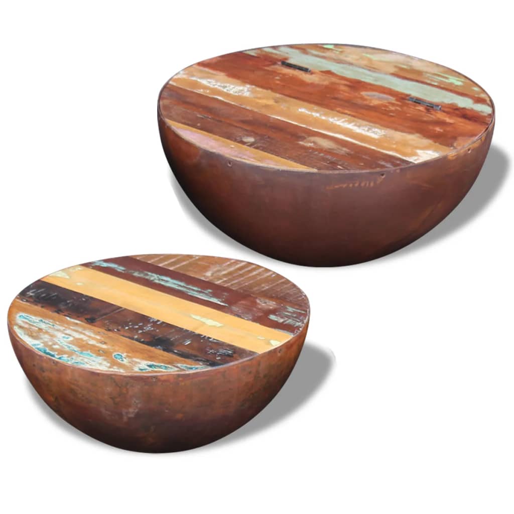 vidaXL 2-Piece Bowl-Shaped Coffee Table Set Solid Reclaimed Wood