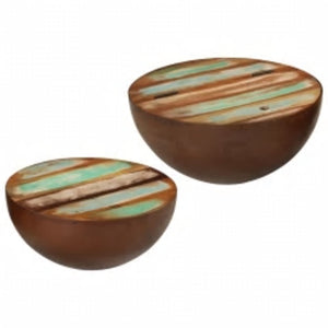 vidaXL 2-Piece Bowl-Shaped Coffee Table Set Solid Reclaimed Wood