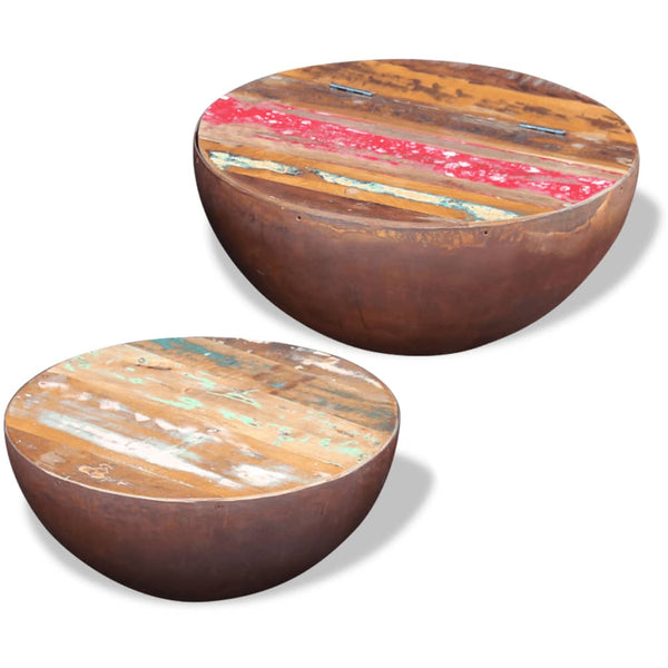 vidaXL 2-Piece Bowl-Shaped Coffee Table Set Solid Reclaimed Wood
