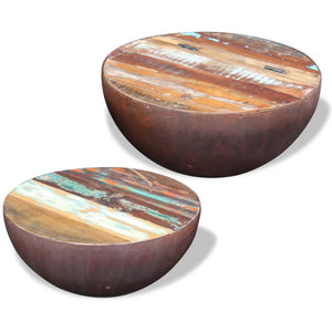 vidaXL 2-Piece Bowl-Shaped Coffee Table Set Solid Reclaimed Wood