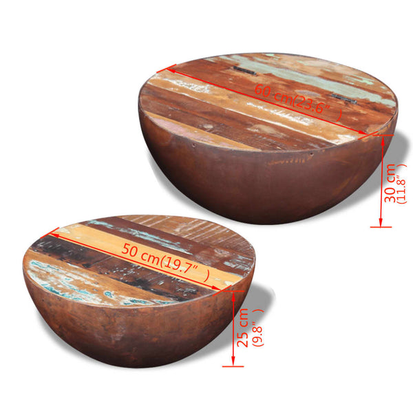 vidaXL 2-Piece Bowl-Shaped Coffee Table Set Solid Reclaimed Wood