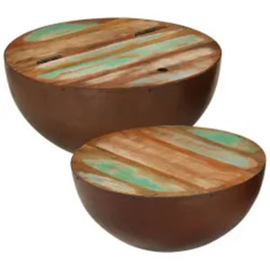 vidaXL 2-Piece Bowl-Shaped Coffee Table Set Solid Reclaimed Wood