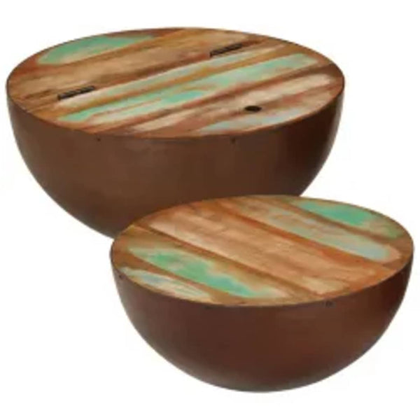 vidaXL 2-Piece Bowl-Shaped Coffee Table Set Solid Reclaimed Wood