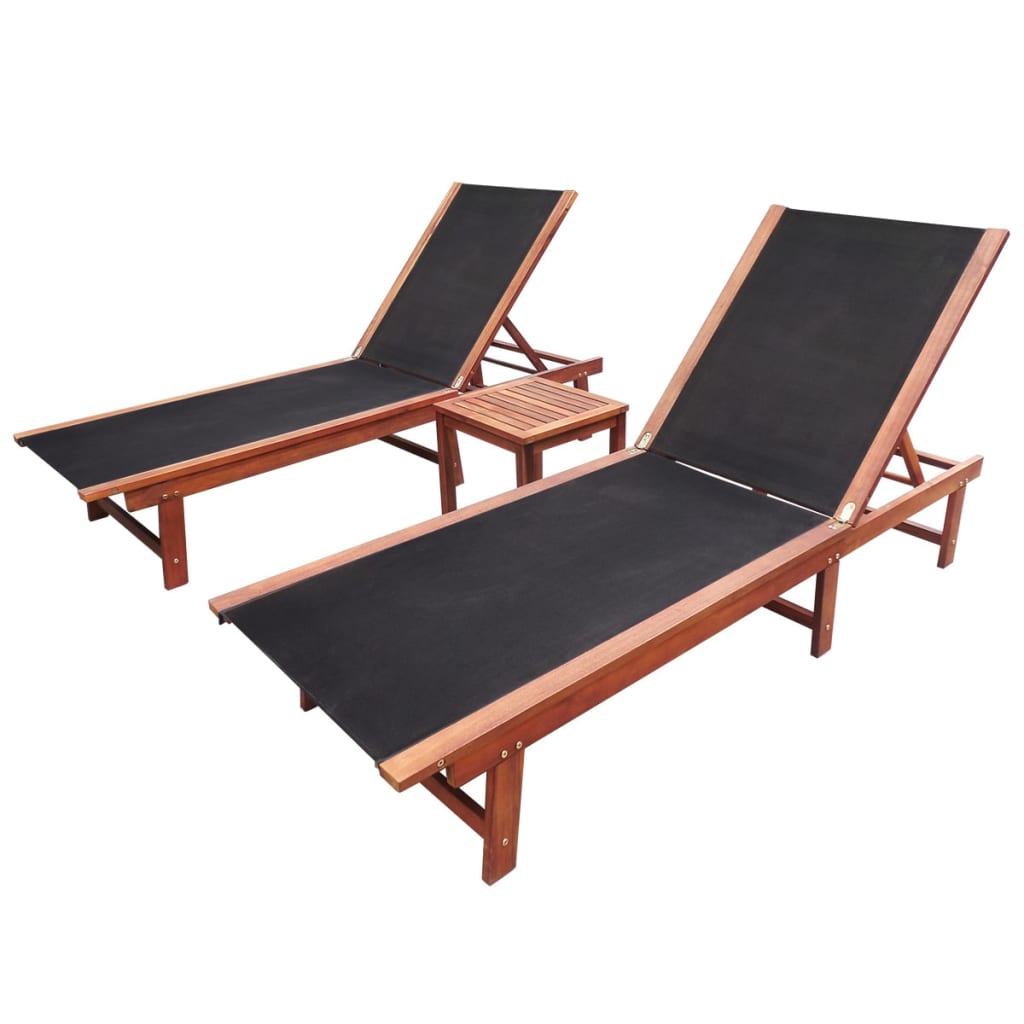 vidaXL Sun Loungers 2 pcs. with Table Solid Acacia Wood and Textilene