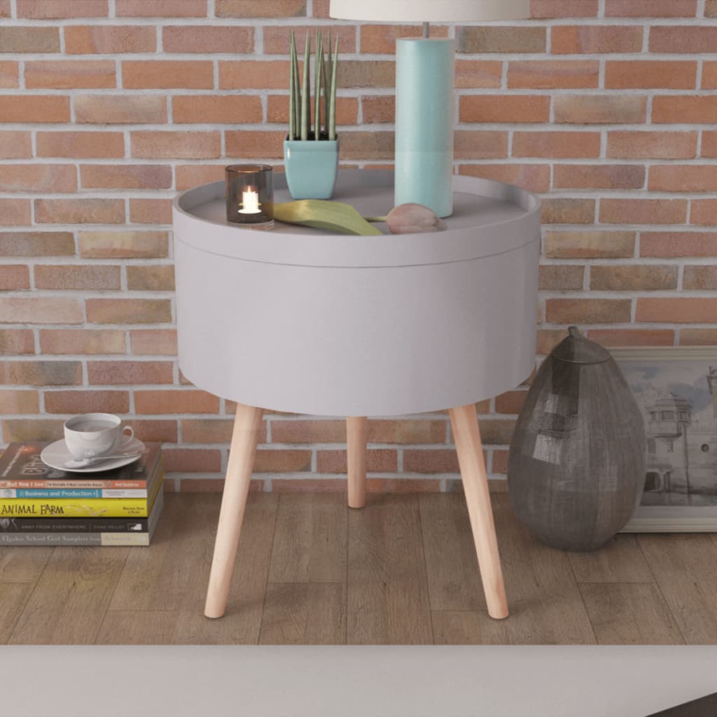 vidaXL Round Side Table with Serving Tray 39.5x44.5 cm Grey
