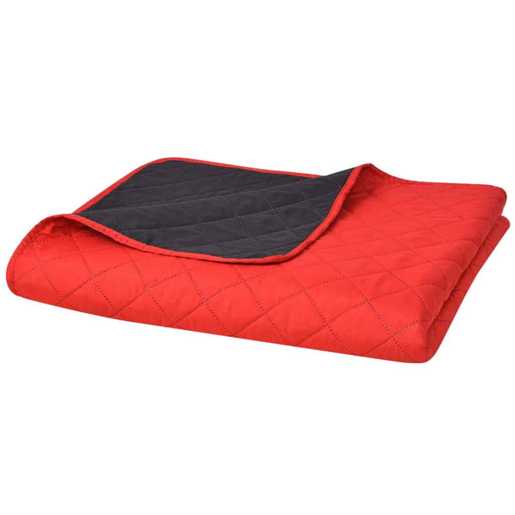 vidaXL Quilted Reversible Bedspread Red and Black 220x240 cm