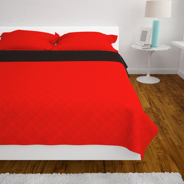 vidaXL Quilted Reversible Bedspread Red and Black 220x240 cm