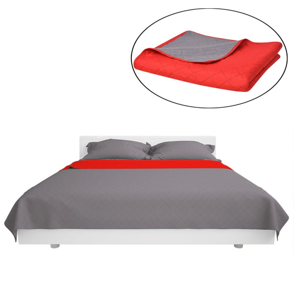 vidaXL Reversible Quilted Bedspread Red and Grey 220x240 cm