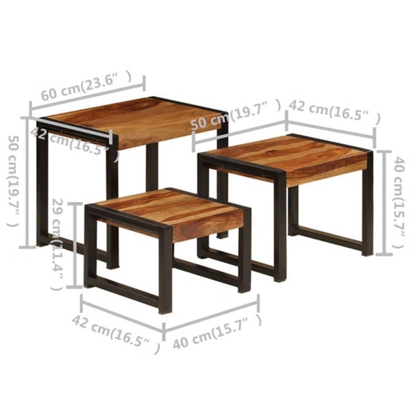 vidaXL Nesting Tables 3 pcs. Solid Acacia Wood