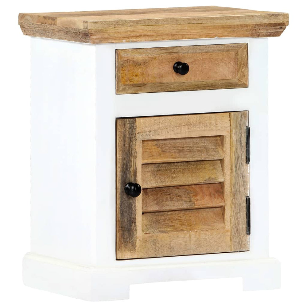 vidaXL Bedside Cabinet White and Brown 40x30x50 cm Solid Mango Wood