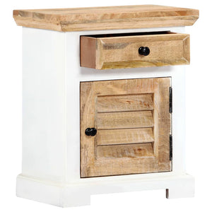 vidaXL Bedside Cabinet White and Brown 40x30x50 cm Solid Mango Wood