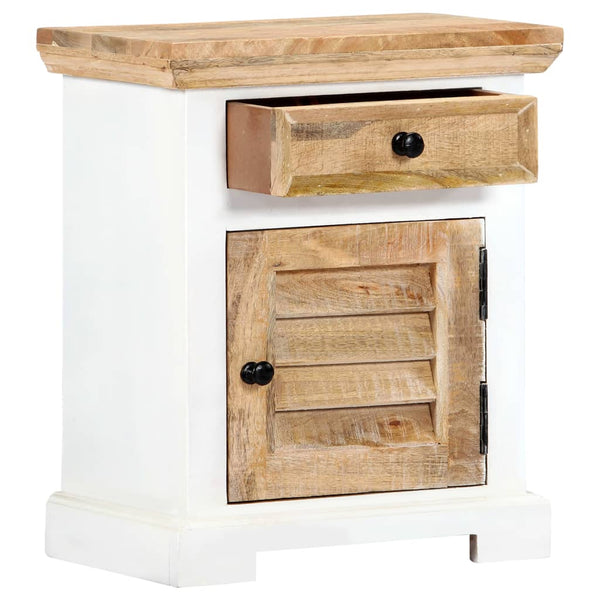 vidaXL Bedside Cabinet White and Brown 40x30x50 cm Solid Mango Wood