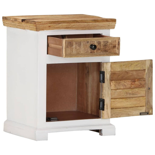 vidaXL Bedside Cabinet White and Brown 40x30x50 cm Solid Mango Wood