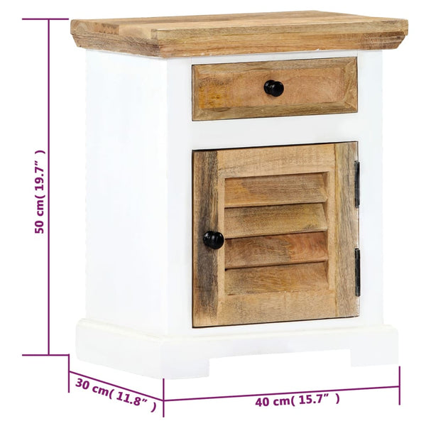 vidaXL Bedside Cabinet White and Brown 40x30x50 cm Solid Mango Wood