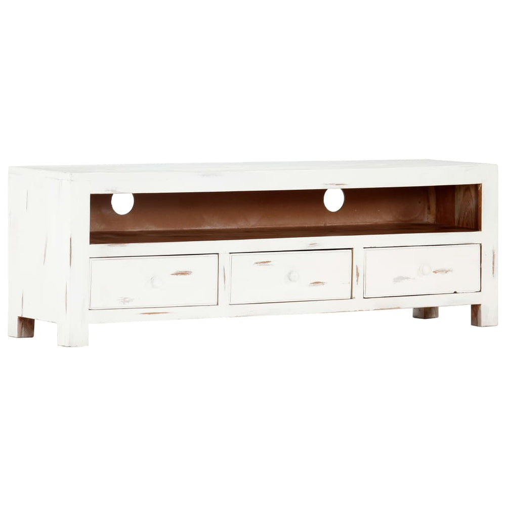 vidaXL TV Cabinet White 120 x 30 x 40 cm Solid Acacia Wood