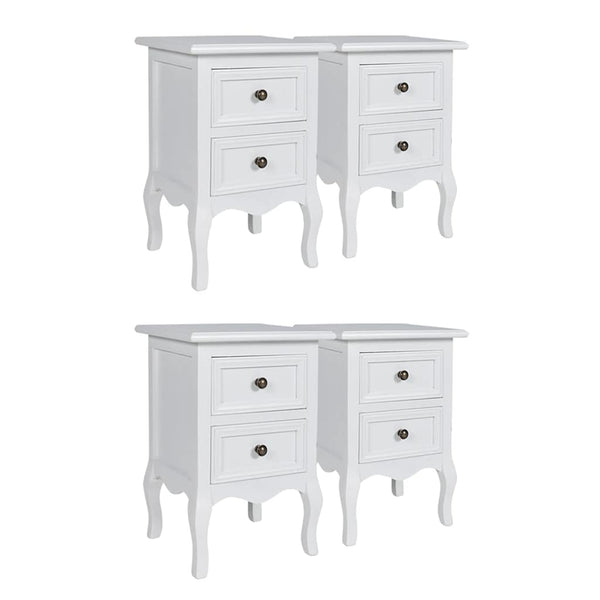 vidaXL Nightstands 4 pcs with 2 Drawers White MDF