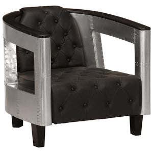 vidaXL Aviator Armchair Black Real Leather