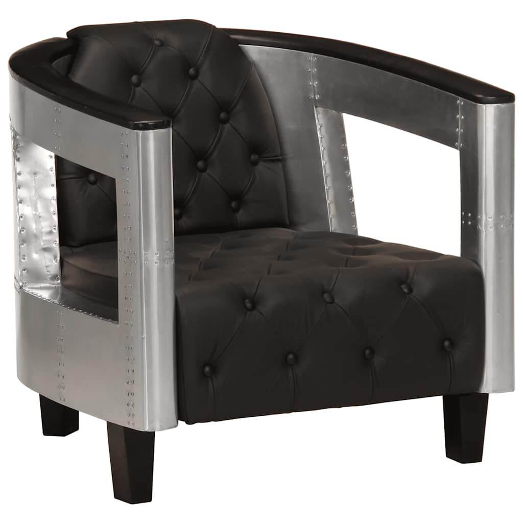 vidaXL Aviator Armchair Black Real Leather