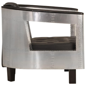 vidaXL Aviator Armchair Black Real Leather