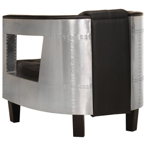 vidaXL Aviator Armchair Black Real Leather