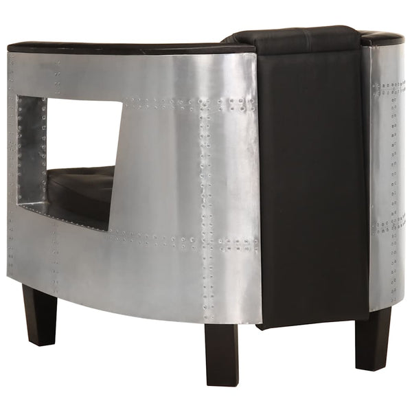 vidaXL Aviator Armchair Black Real Leather
