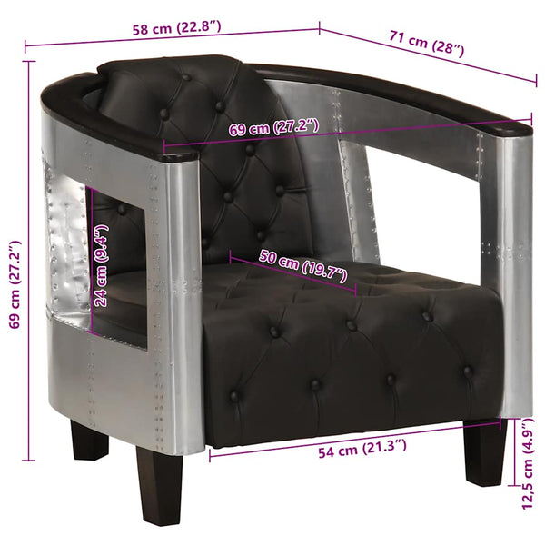 vidaXL Aviator Armchair Black Real Leather