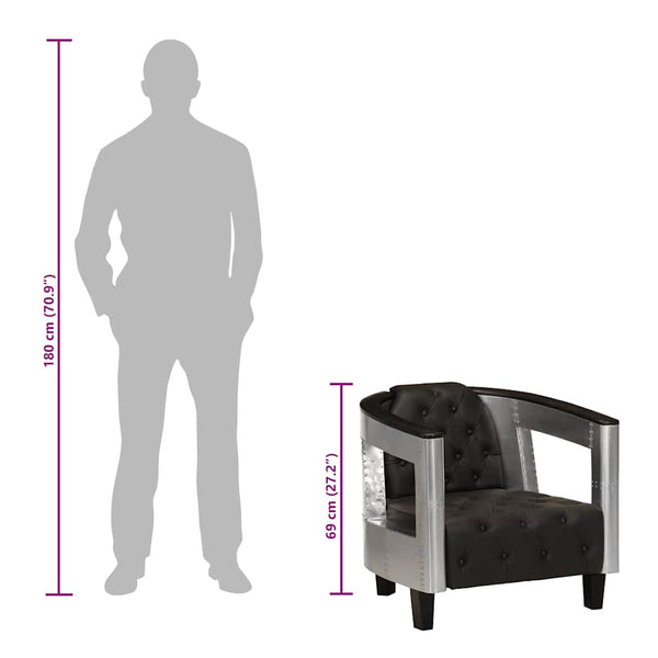 vidaXL Aviator Armchair Black Real Leather