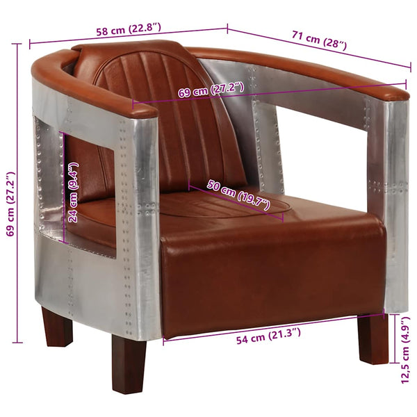 vidaXL Aviator Armchair Brown Genuine Leather