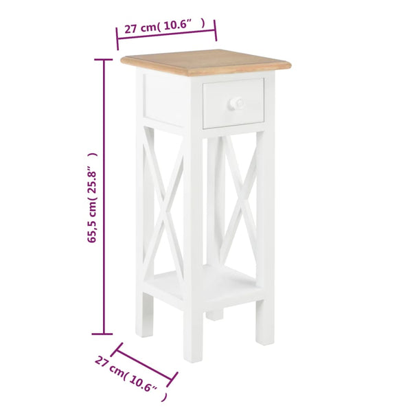 vidaXL Side Table White 27 x 27 x 65.5 cm Wood