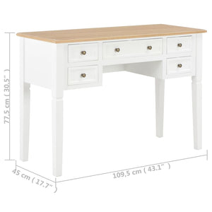 vidaXL Desk White 109.5 x 45 x 77.5 cm Wood