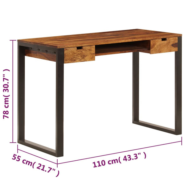 vidaXL Desk 110 x 55 x 78 cm Solid Acacia Wood and Steel