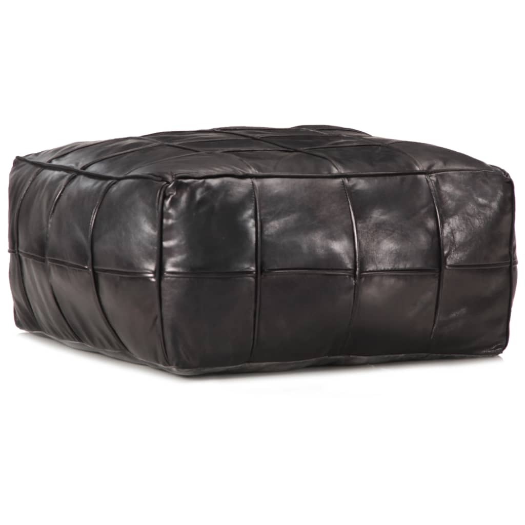 vidaXL Pouf Black 60 x 60 x 30 cm Genuine Goat Leather