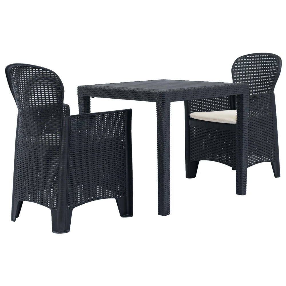 vidaXL 3-Piece Bistro Set Plastic Anthracite Rattan Look