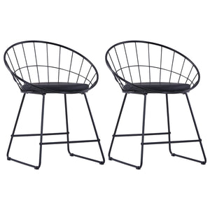 vidaXL Dining Chairs 2 pcs Black Faux Leather Steel