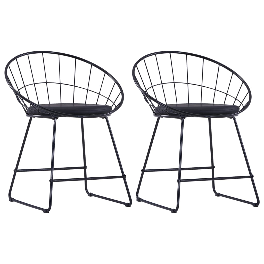 vidaXL Dining Chairs 2 pcs Black Faux Leather Steel