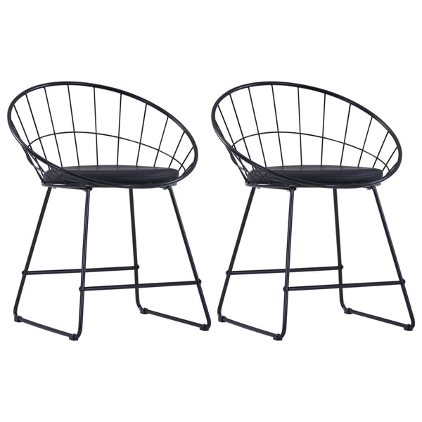 vidaXL Dining Chairs 2 pcs Black Faux Leather Steel