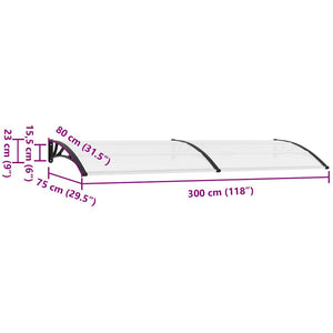 vidaXL Door Canopy Black and Transparent 300x75 cm PC
