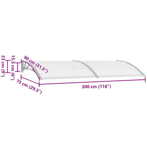 vidaXL Door Canopy Grey and Transparent 300x75 cm PC
