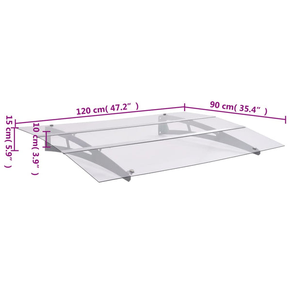 vidaXL Door Awning Silver and Transparent 120x90 cm Polycarbonate