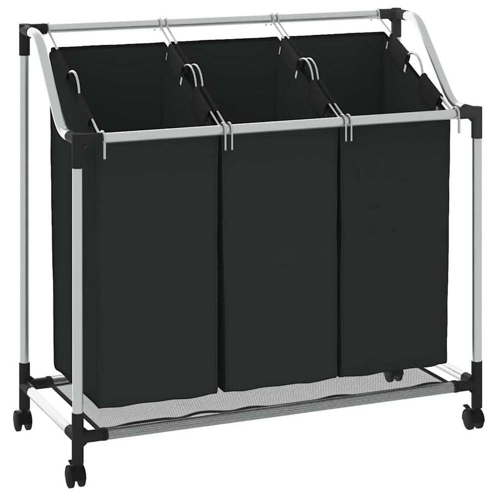 vidaXL 3-Bag Laundry Hamper Black Steel