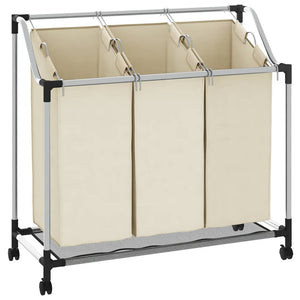 vidaXL Laundry Basket with 3 Bags Cream Steel