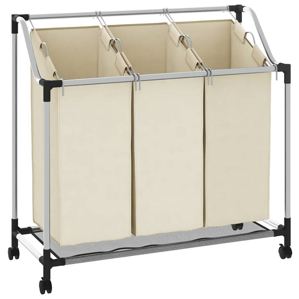 vidaXL Laundry Basket with 3 Bags Cream Steel